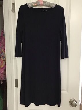 Garnet Hill Black Long Sleeve A-Line Dress